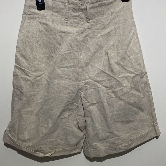 Rev-Up Women's Cream Pleated Cuffed Hem Linen Blend A-Line Shorts Size 9/10 - Picture 5 of 9